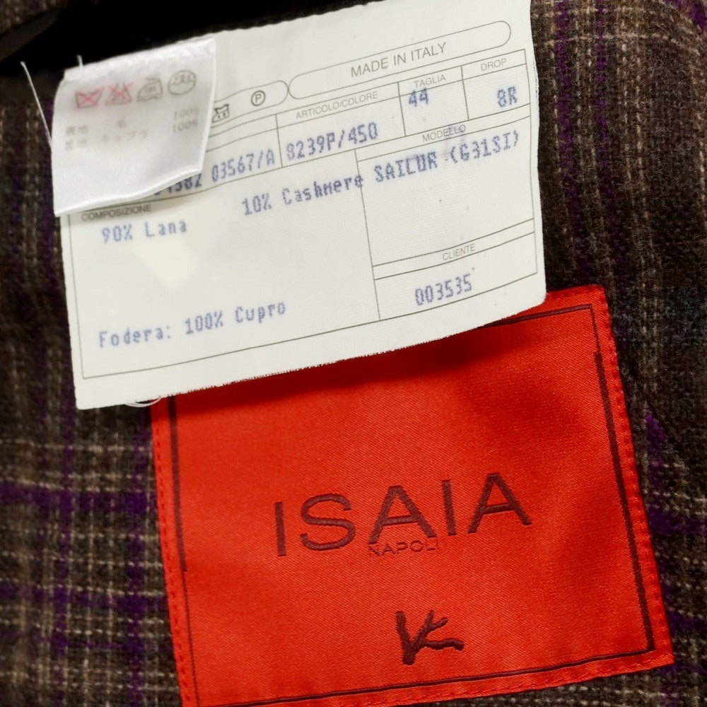 【中古】イザイア ISAIA ウールカシミヤ チェック 3B テーラードジャケット ブラウンxパープル【 44 】【 状態ランクB 】【 メンズ 】