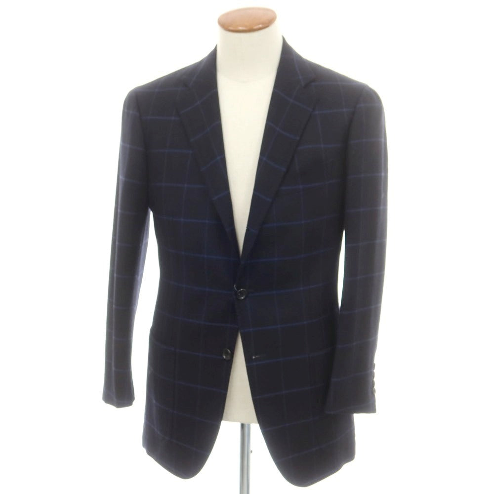 【中古】エリーゴ Eligo ウールカシミヤ ウィンドウペーンチェック 3B テーラードジャケット ダークネイビーxブルー【 46 】【 状態ランクB 】【 メンズ 】