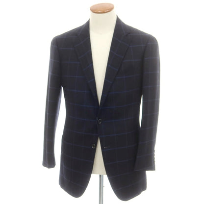 【中古】エリーゴ Eligo ウールカシミヤ ウィンドウペーンチェック 3B テーラードジャケット ダークネイビーxブルー【 46 】【 状態ランクB 】【 メンズ 】