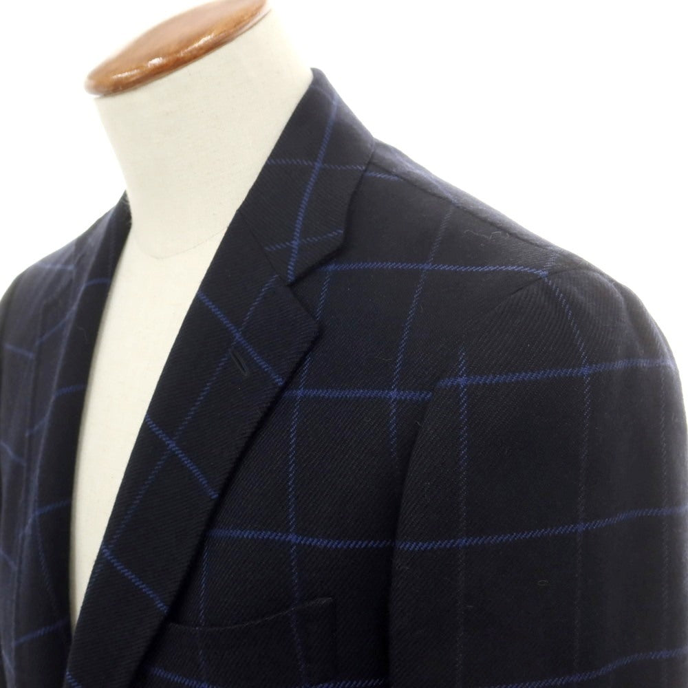 【中古】エリーゴ Eligo ウールカシミヤ ウィンドウペーンチェック 3B テーラードジャケット ダークネイビーxブルー【 46 】【 状態ランクB 】【 メンズ 】