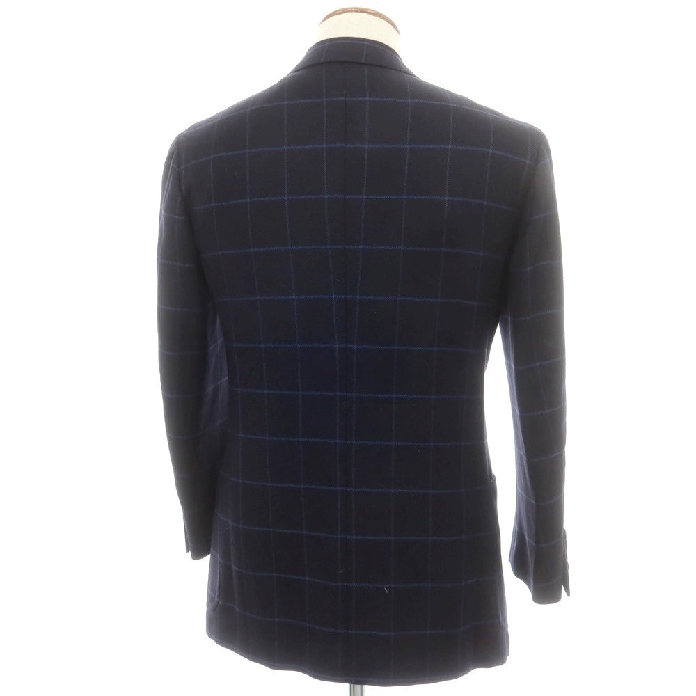【中古】エリーゴ Eligo ウールカシミヤ ウィンドウペーンチェック 3B テーラードジャケット ダークネイビーxブルー【 46 】【 状態ランクB 】【 メンズ 】