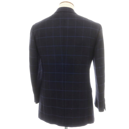 【中古】エリーゴ Eligo ウールカシミヤ ウィンドウペーンチェック 3B テーラードジャケット ダークネイビーxブルー【 46 】【 状態ランクB 】【 メンズ 】