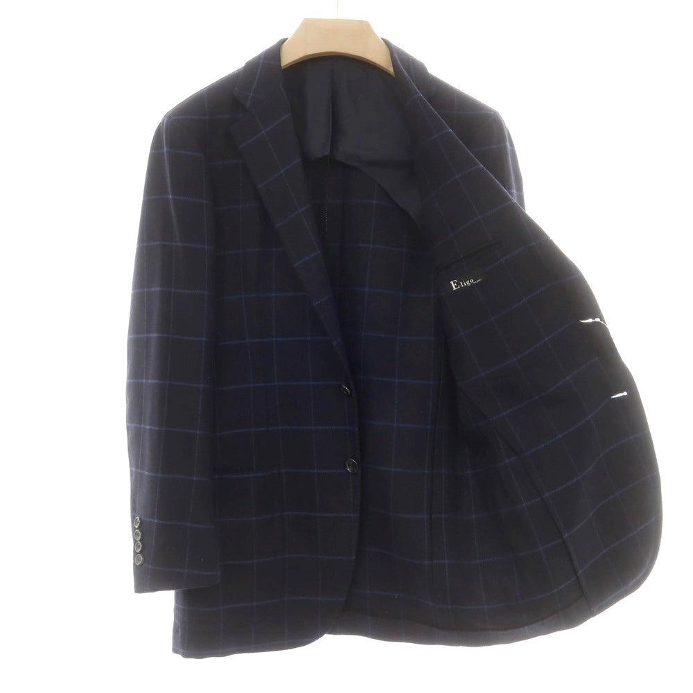 【中古】エリーゴ Eligo ウールカシミヤ ウィンドウペーンチェック 3B テーラードジャケット ダークネイビーxブルー【 46 】【 状態ランクB 】【 メンズ 】