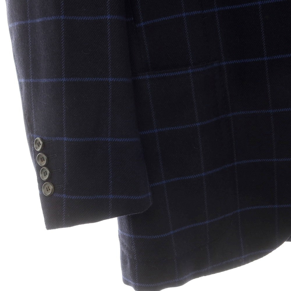 【中古】エリーゴ Eligo ウールカシミヤ ウィンドウペーンチェック 3B テーラードジャケット ダークネイビーxブルー【 46 】【 状態ランクB 】【 メンズ 】