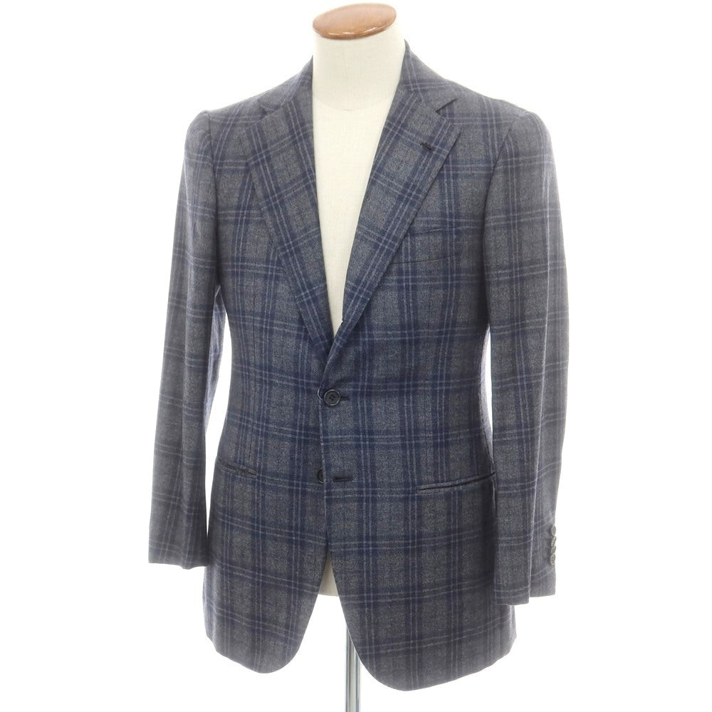 【中古】オラッツィオ ルチアーノ Orazio Luciano ウールカシミヤ チェック 3B テーラードジャケット グレーxネイビー【 46 】【 状態ランクB 】【 メンズ 】