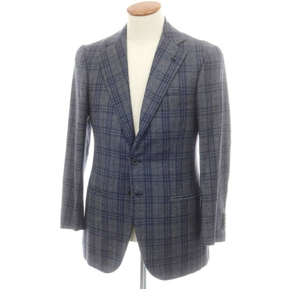 【中古】オラッツィオ ルチアーノ Orazio Luciano ウールカシミヤ チェック 3B テーラードジャケット グレーxネイビー【 46 】【 状態ランクB 】【 メンズ 】