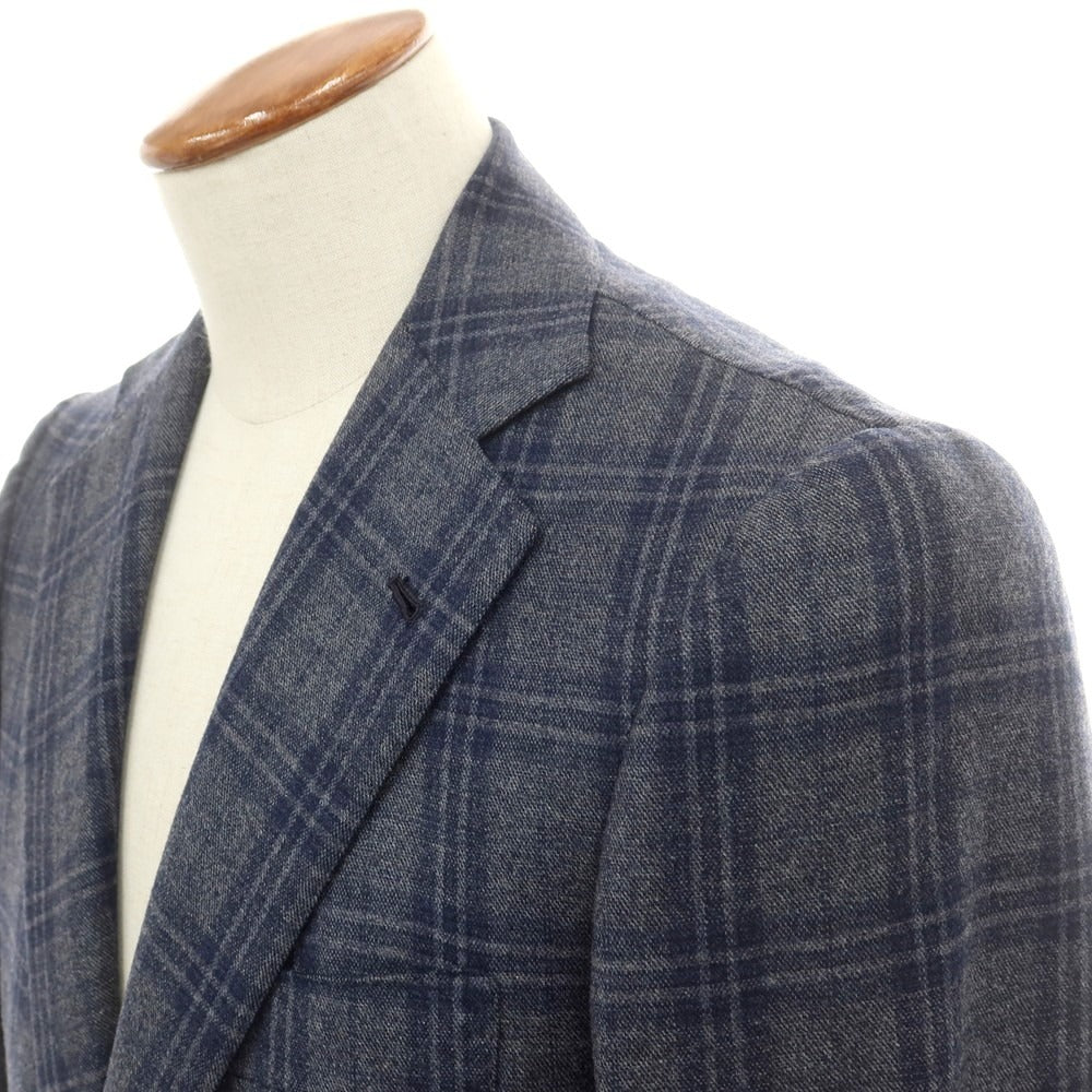 【中古】オラッツィオ ルチアーノ Orazio Luciano ウールカシミヤ チェック 3B テーラードジャケット グレーxネイビー【 46 】【 状態ランクB 】【 メンズ 】