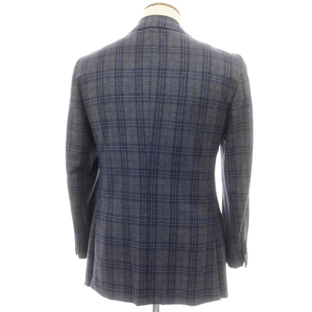 【中古】オラッツィオ ルチアーノ Orazio Luciano ウールカシミヤ チェック 3B テーラードジャケット グレーxネイビー【 46 】【 状態ランクB 】【 メンズ 】