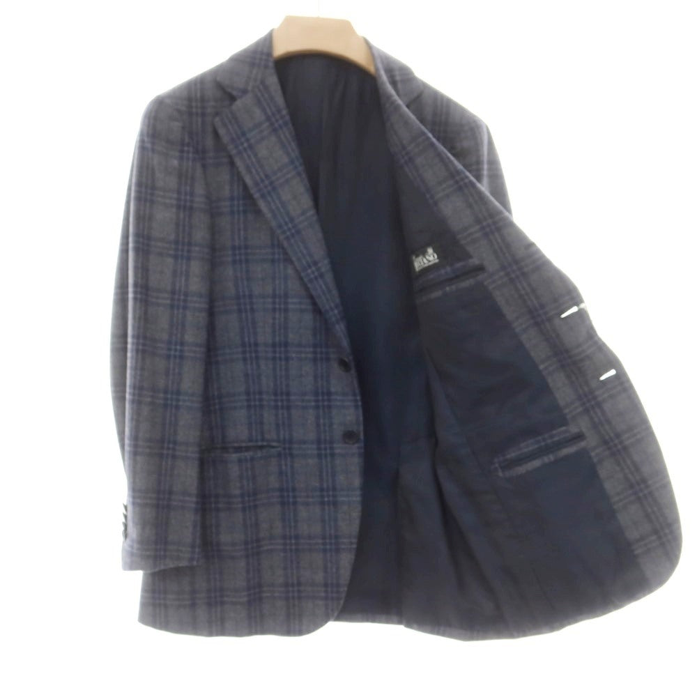 【中古】オラッツィオ ルチアーノ Orazio Luciano ウールカシミヤ チェック 3B テーラードジャケット グレーxネイビー【 46 】【 状態ランクB 】【 メンズ 】