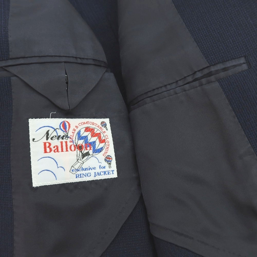 【中古】リングヂャケット RING JACKET New Balloon ストレッチ コットンウール チェック 2B テーラードジャケット ライトネイビーxブラック【 46 】【 状態ランクB 】【 メンズ 】