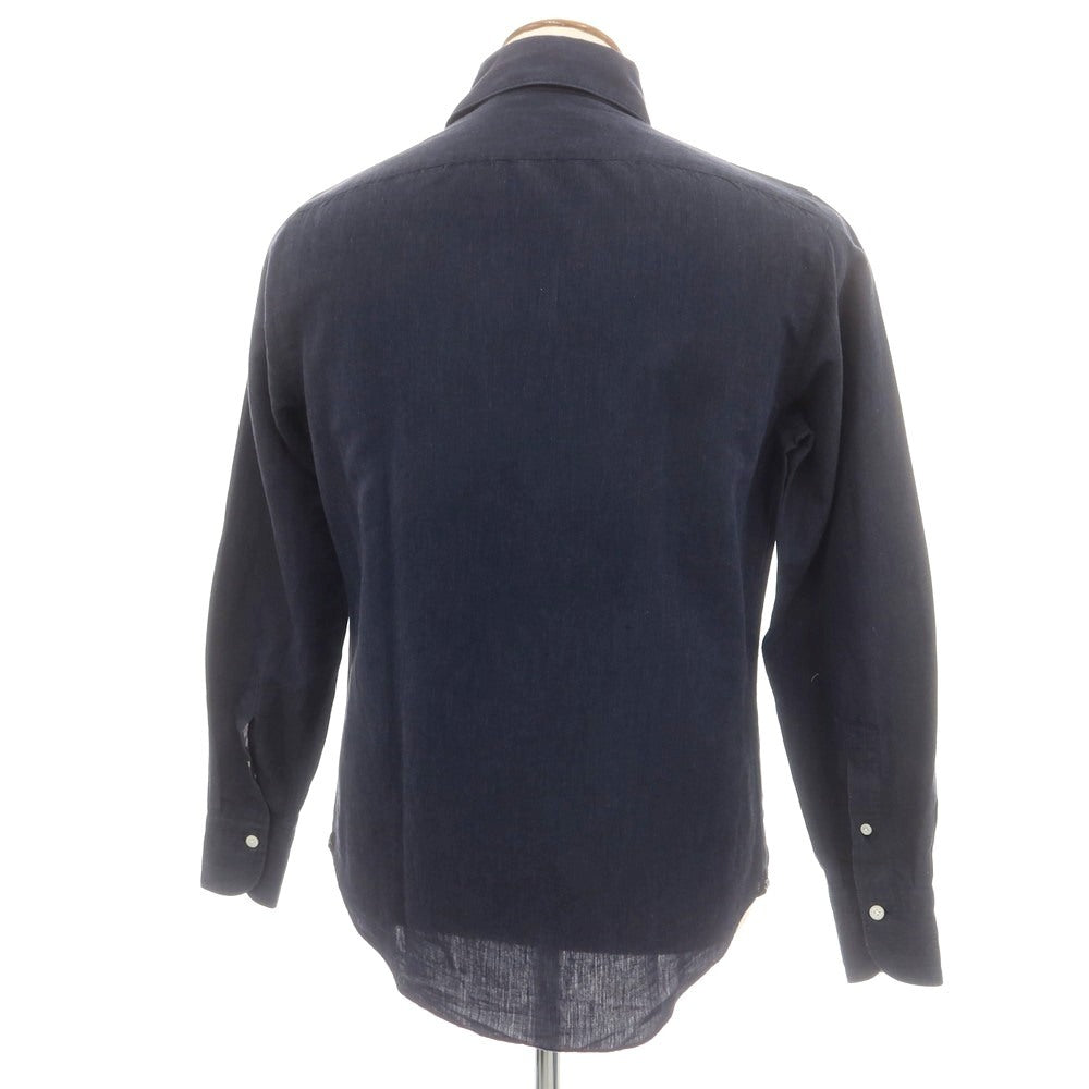 【中古】フィナモレ Finamore コットンリネン ホリゾンタルカラー カジュアルシャツ ネイビー【 39 】【 状態ランクC 】【 メンズ 】