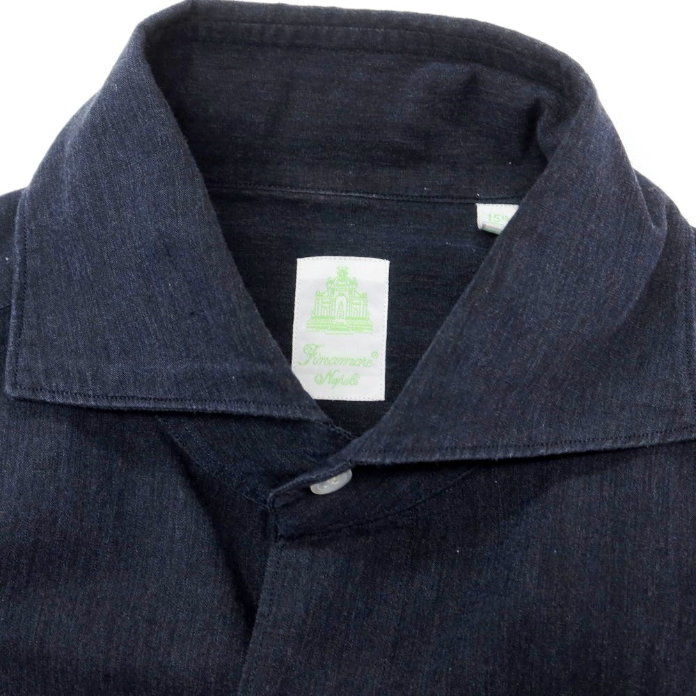 【中古】フィナモレ Finamore コットンリネン ホリゾンタルカラー カジュアルシャツ ネイビー【 39 】【 状態ランクC 】【 メンズ 】