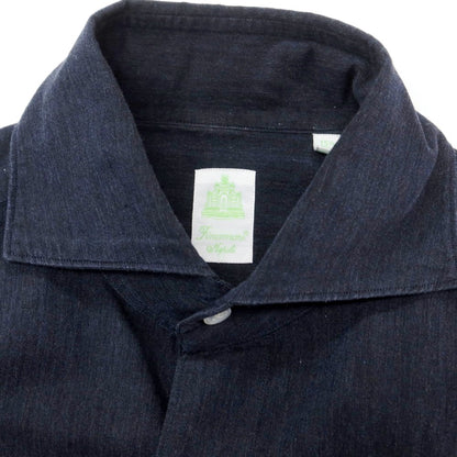 【中古】フィナモレ Finamore コットンリネン ホリゾンタルカラー カジュアルシャツ ネイビー【 39 】【 状態ランクC 】【 メンズ 】