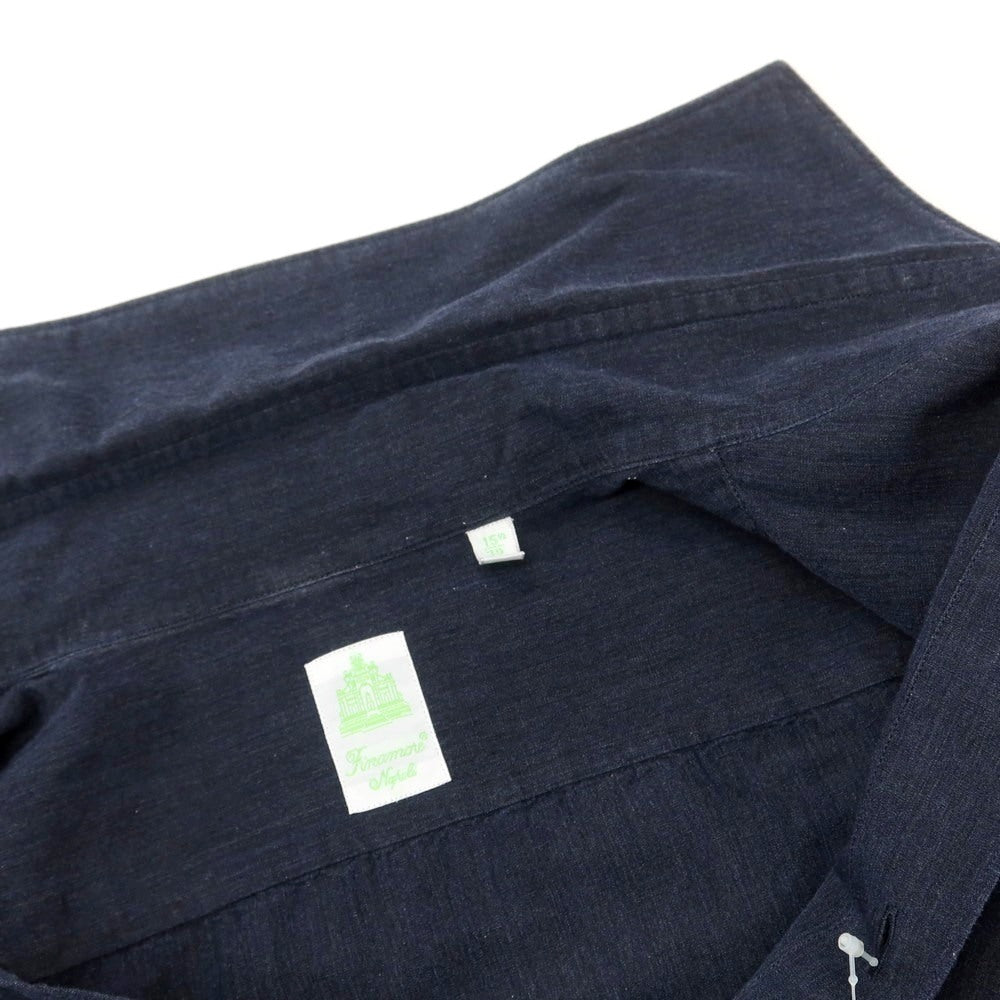 【中古】フィナモレ Finamore コットンリネン ホリゾンタルカラー カジュアルシャツ ネイビー【 39 】【 状態ランクC 】【 メンズ 】