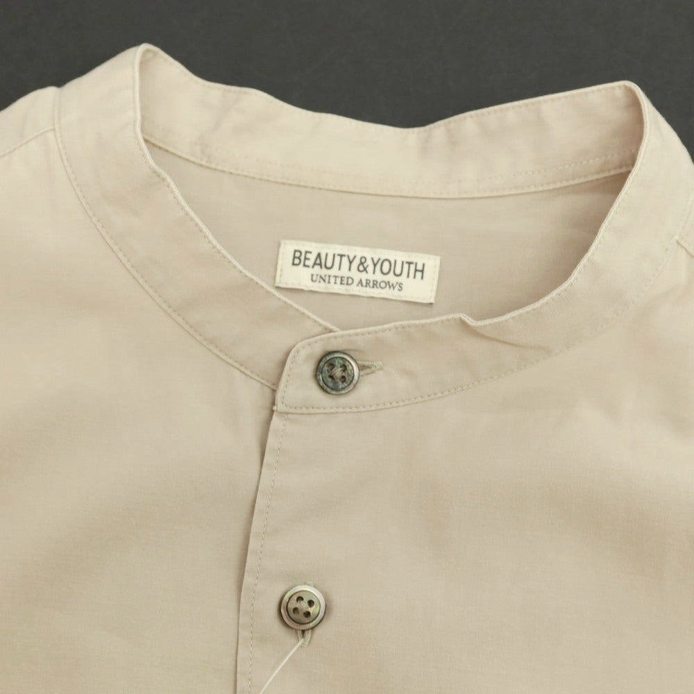 【中古】ビューティアンドユースユナイテッドアローズ BEAUTY&amp;YOUTH UNITED ARROWS セルロースコットン バンドカラー 半袖シャツ グレージュ【サイズM】【 状態ランクC 】【 メンズ 】