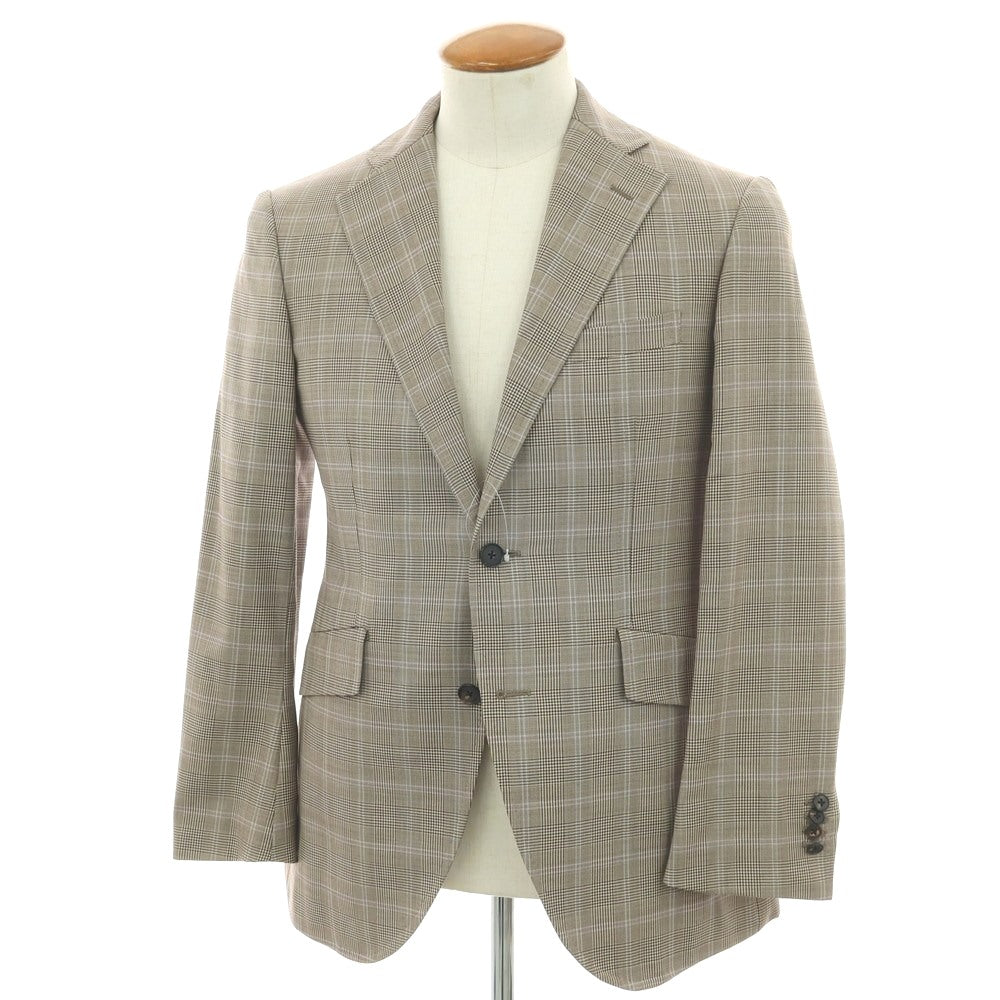 【中古】ユニバーサルランゲージ UNIVERSAL LANGUAGE SUPER120’S ウール グレンチェック 2B テーラードジャケット ブラウン系【 46 】【 状態ランクC 】【 メンズ 】