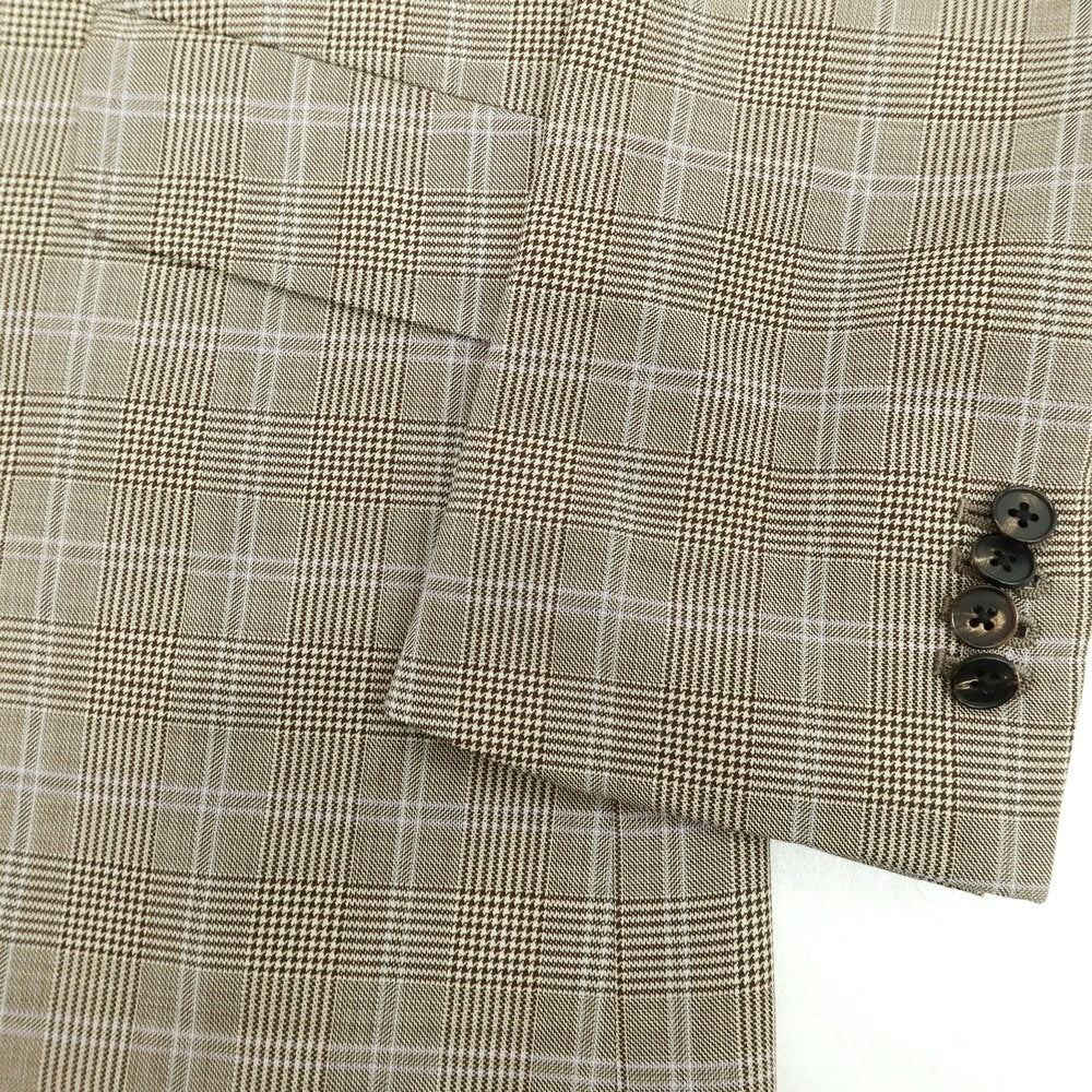 【中古】ユニバーサルランゲージ UNIVERSAL LANGUAGE SUPER120’S ウール グレンチェック 2B テーラードジャケット ブラウン系【 46 】【 状態ランクC 】【 メンズ 】