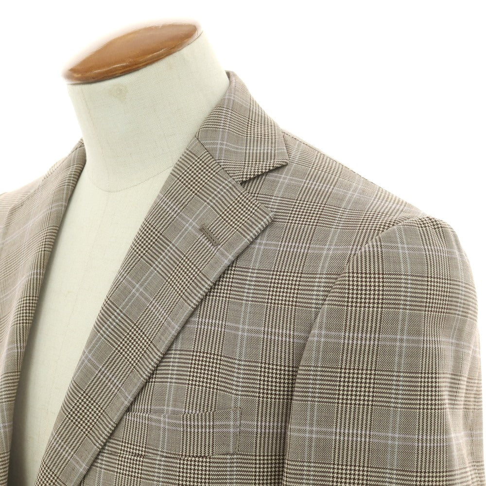 【中古】ユニバーサルランゲージ UNIVERSAL LANGUAGE SUPER120’S ウール グレンチェック 2B テーラードジャケット ブラウン系【 46 】【 状態ランクC 】【 メンズ 】