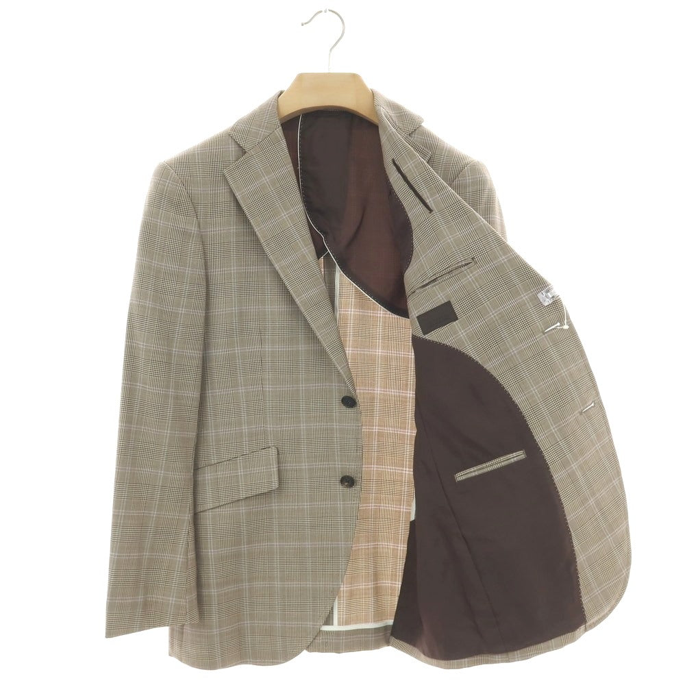 【中古】ユニバーサルランゲージ UNIVERSAL LANGUAGE SUPER120’S ウール グレンチェック 2B テーラードジャケット ブラウン系【 46 】【 状態ランクC 】【 メンズ 】