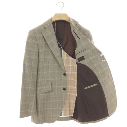 【中古】ユニバーサルランゲージ UNIVERSAL LANGUAGE SUPER120’S ウール グレンチェック 2B テーラードジャケット ブラウン系【 46 】【 状態ランクC 】【 メンズ 】