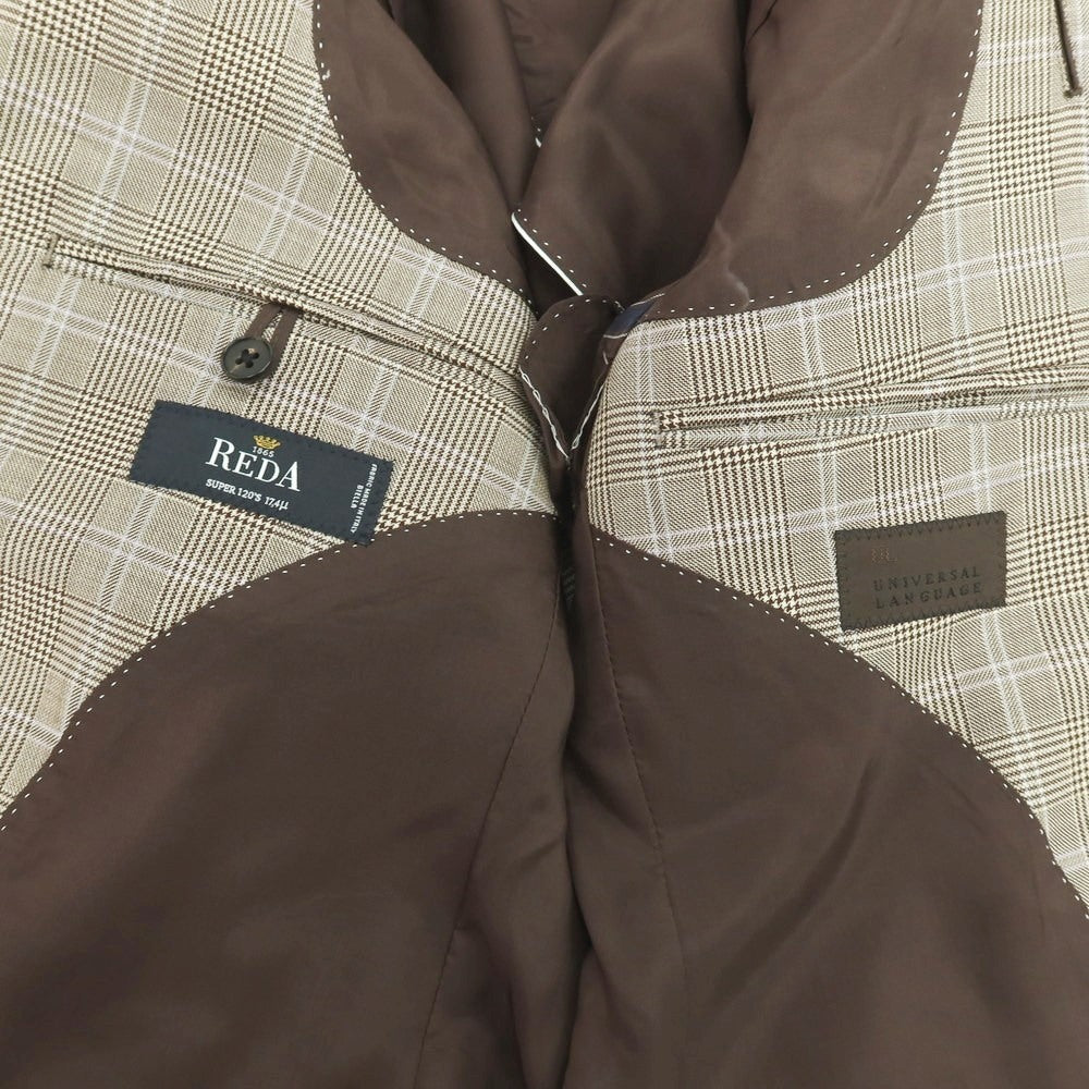 【中古】ユニバーサルランゲージ UNIVERSAL LANGUAGE SUPER120’S ウール グレンチェック 2B テーラードジャケット ブラウン系【 46 】【 状態ランクC 】【 メンズ 】