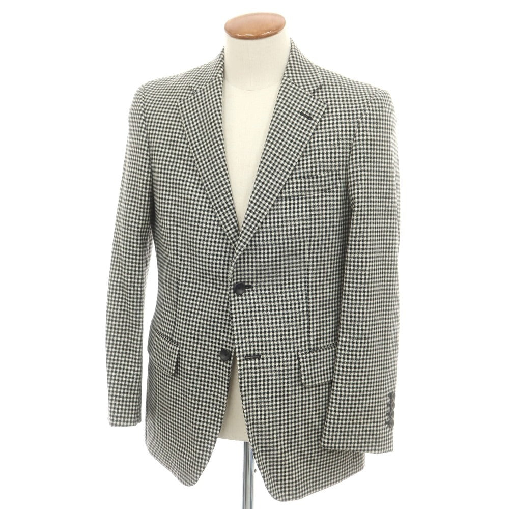【中古】ミツミネ Mitsumine ウールカシミヤ チェック 2B テーラードジャケット ブラックxホワイト【 92A5 】【 状態ランクB 】【 メンズ 】
