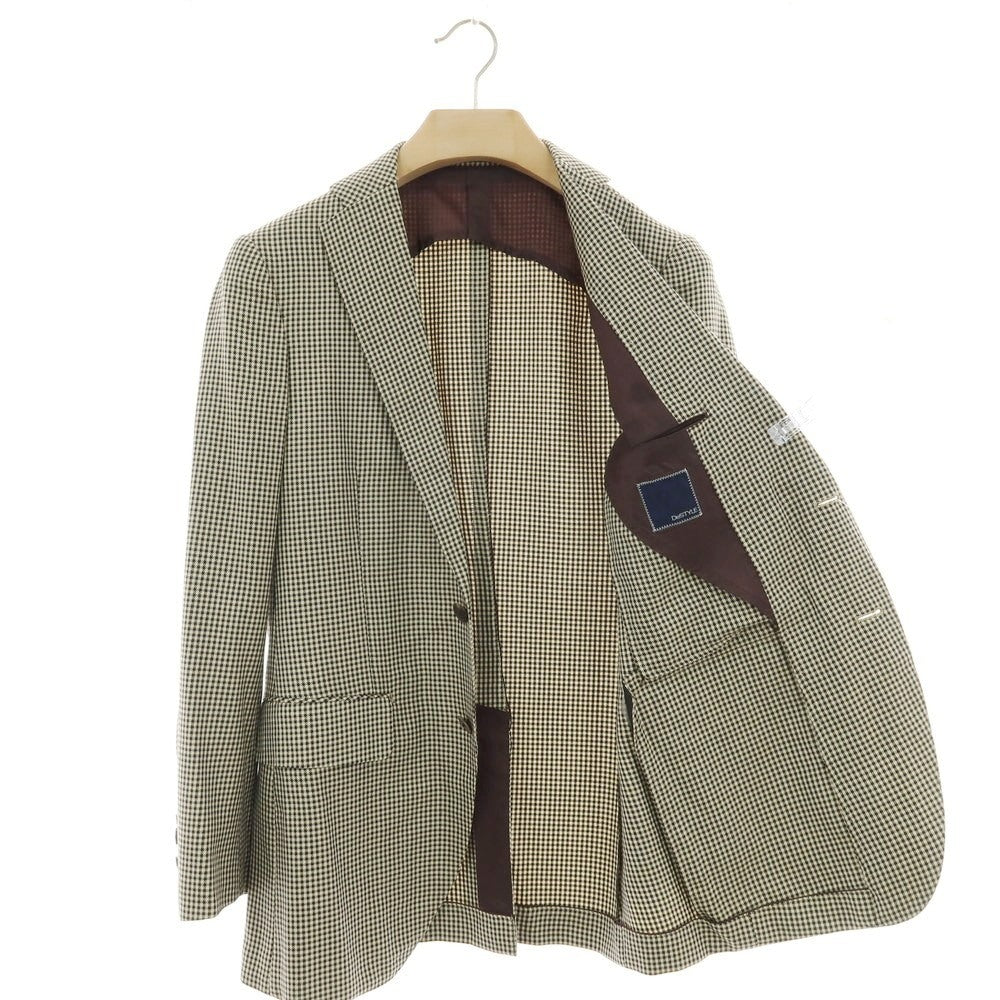 【中古】ディスタイル DeSTYLE シルクウール チェック 2B テーラードジャケット ベージュxブラウン【 46 】【 状態ランクC 】【 メンズ 】