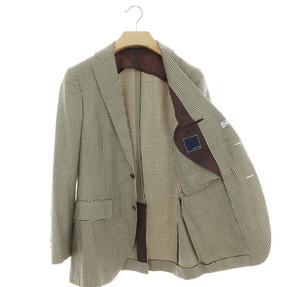 【中古】ディスタイル DeSTYLE シルクウール チェック 2B テーラードジャケット ベージュxブラウン【 46 】【 状態ランクC 】【 メンズ 】