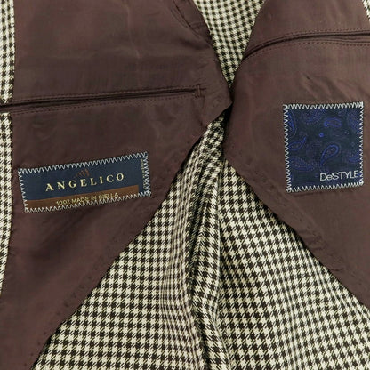 【中古】ディスタイル DeSTYLE シルクウール チェック 2B テーラードジャケット ベージュxブラウン【 46 】【 状態ランクC 】【 メンズ 】