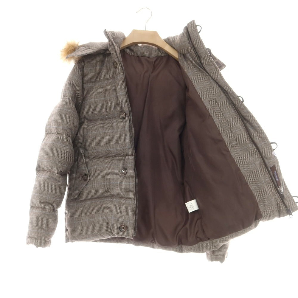 【中古】ミツミネ Mitsumine ウールコットン チェック ダウンジャケット ブラウン系【 M 】【 状態ランクB 】【 メンズ 】