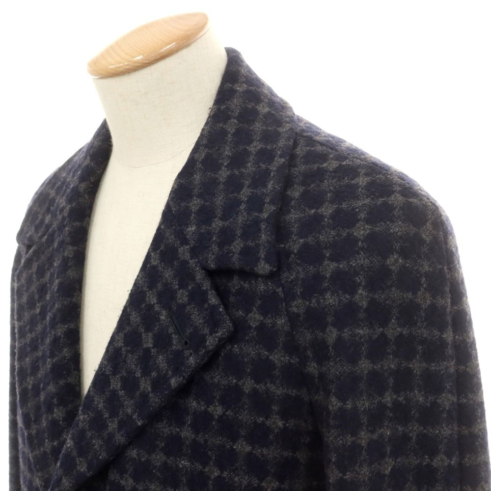 【中古】エルネスト ernesto GFB ウールナイロン チェック チェスターフィールドコート ネイビー【 44 】【 状態ランクB 】【 メンズ 】
