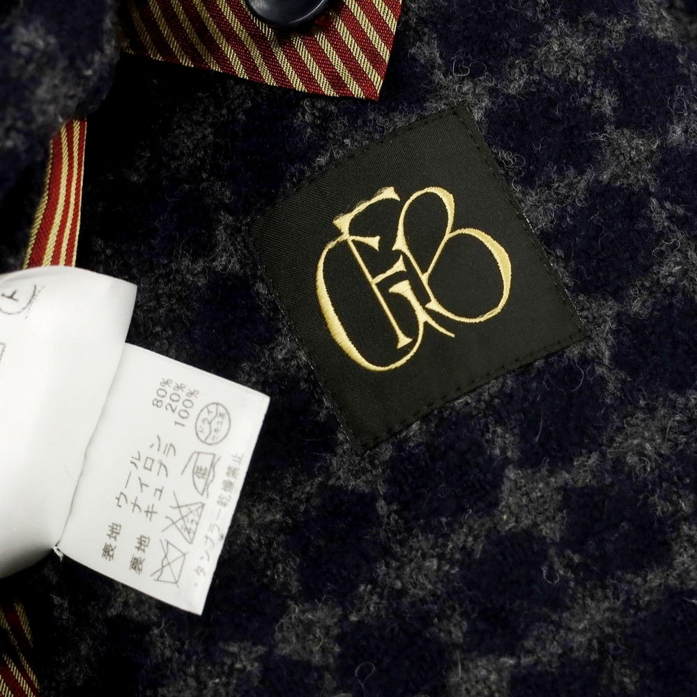 【中古】エルネスト ernesto GFB ウールナイロン チェック チェスターフィールドコート ネイビー【 44 】【 状態ランクB 】【 メンズ 】
