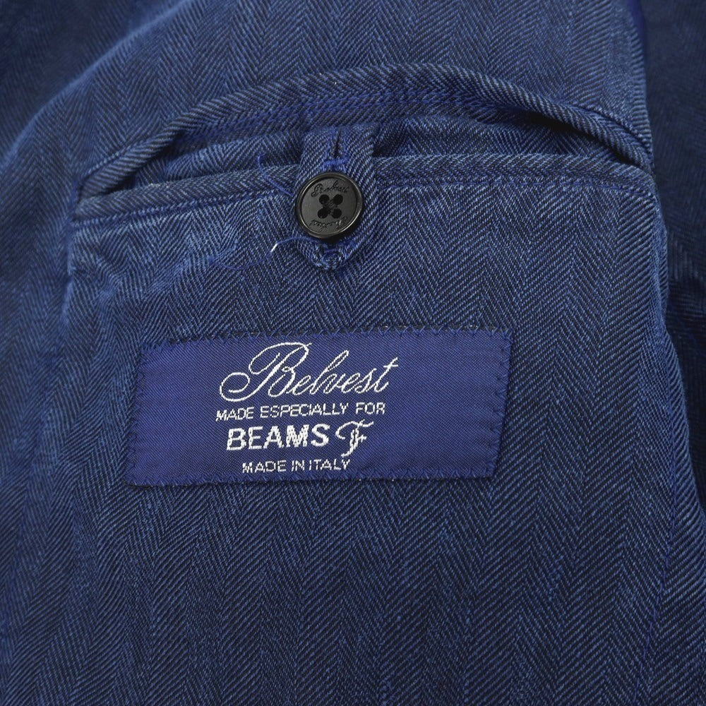 【中古】ベルベスト Belvest BEAMS F別注 ナイロンリネン 3B カジュアルジャケット ネイビー【サイズ44】【 状態ランクC 】【 メンズ 】