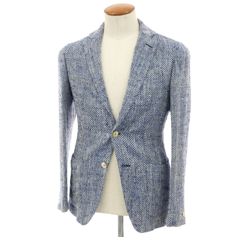 【中古】エルネスト ernesto GFB シルクコットン ヘリンボーン 2B カジュアルジャケット ネイビー【サイズ46】【 状態ランクC 】【 メンズ 】