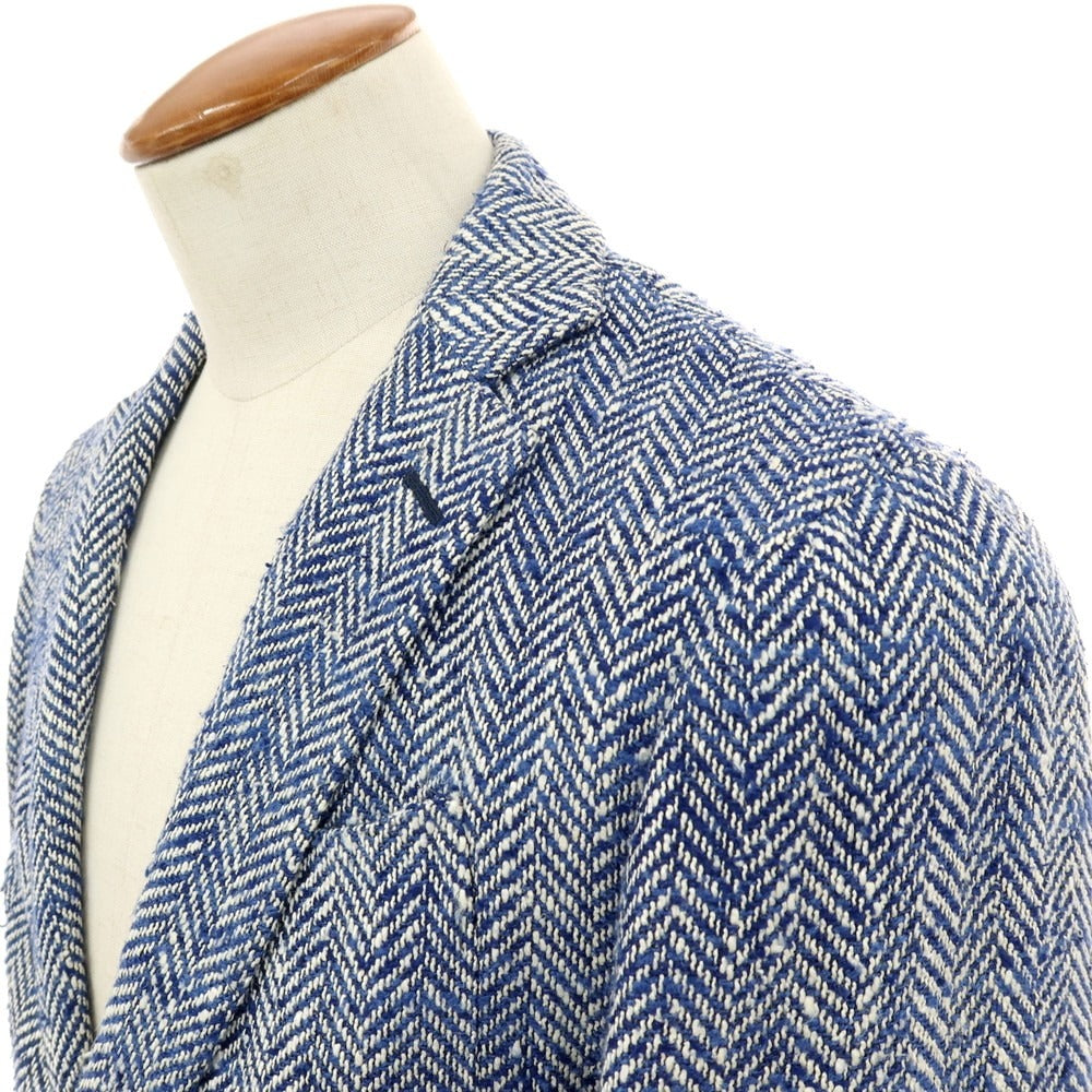 【中古】エルネスト ernesto GFB シルクコットン ヘリンボーン 2B カジュアルジャケット ネイビー【サイズ46】【 状態ランクC 】【 メンズ 】