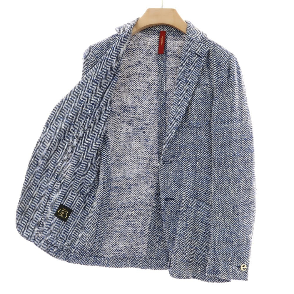 【中古】エルネスト ernesto GFB シルクコットン ヘリンボーン 2B カジュアルジャケット ネイビー【サイズ46】【 状態ランクC 】【 メンズ 】