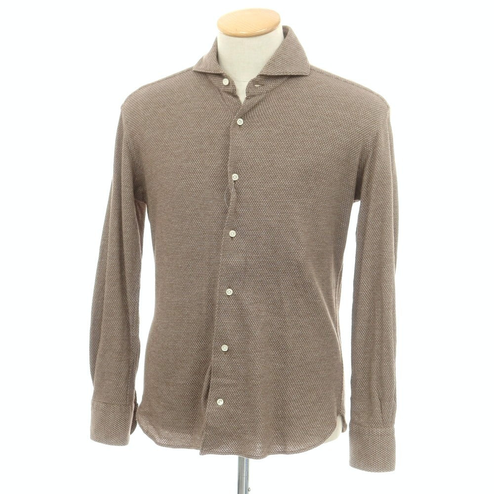 【中古】オリアン ORIAN コットン ジャージー カッタウェイ カジュアルシャツ ブラウンxホワイト【 S 】【 状態ランクC 】【 メンズ 】