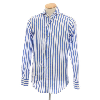 【中古】フィナモレ Finamore コットン ストライプ カッタウェイ カジュアルシャツ ホワイトxブルー【 37 】【 状態ランクC 】【 メンズ 】