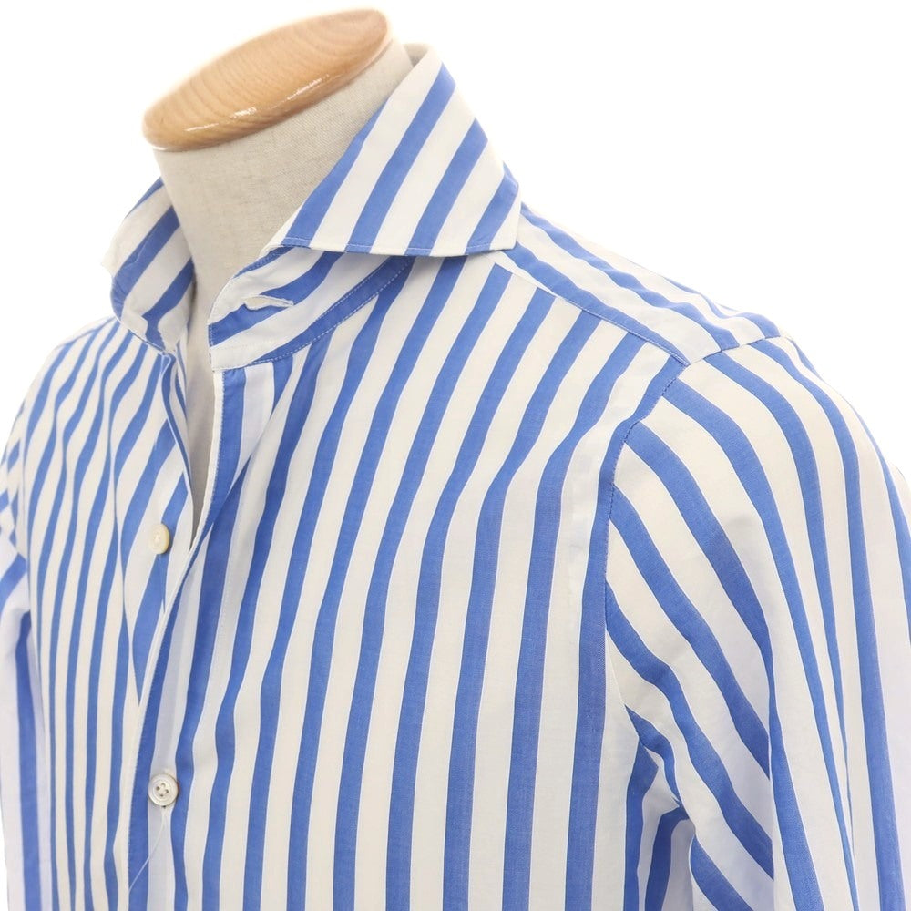 【中古】フィナモレ Finamore コットン ストライプ カッタウェイ カジュアルシャツ ホワイトxブルー【 37 】【 状態ランクC 】【 メンズ 】