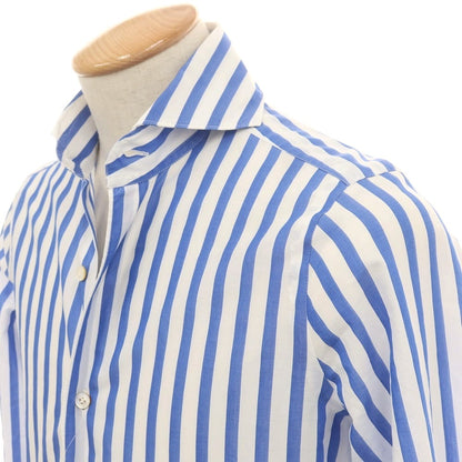 【中古】フィナモレ Finamore コットン ストライプ カッタウェイ カジュアルシャツ ホワイトxブルー【 37 】【 状態ランクC 】【 メンズ 】