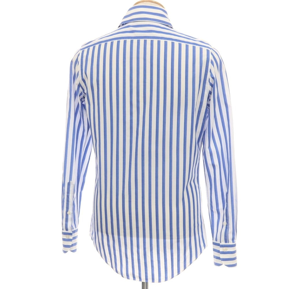 【中古】フィナモレ Finamore コットン ストライプ カッタウェイ カジュアルシャツ ホワイトxブルー【 37 】【 状態ランクC 】【 メンズ 】