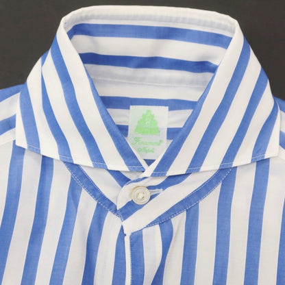 【中古】フィナモレ Finamore コットン ストライプ カッタウェイ カジュアルシャツ ホワイトxブルー【 37 】【 状態ランクC 】【 メンズ 】