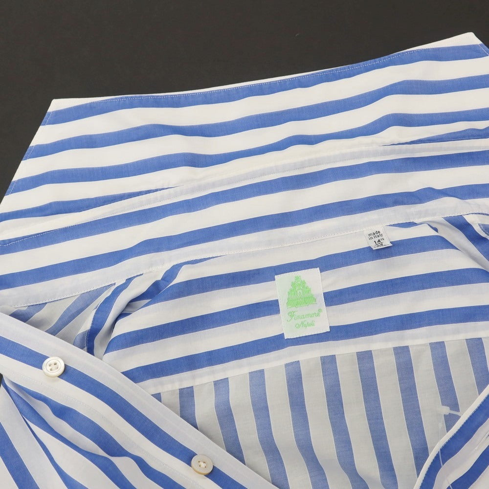 【中古】フィナモレ Finamore コットン ストライプ カッタウェイ カジュアルシャツ ホワイトxブルー【 37 】【 状態ランクC 】【 メンズ 】