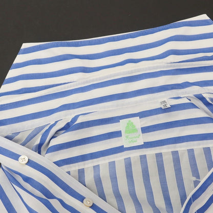 【中古】フィナモレ Finamore コットン ストライプ カッタウェイ カジュアルシャツ ホワイトxブルー【 37 】【 状態ランクC 】【 メンズ 】