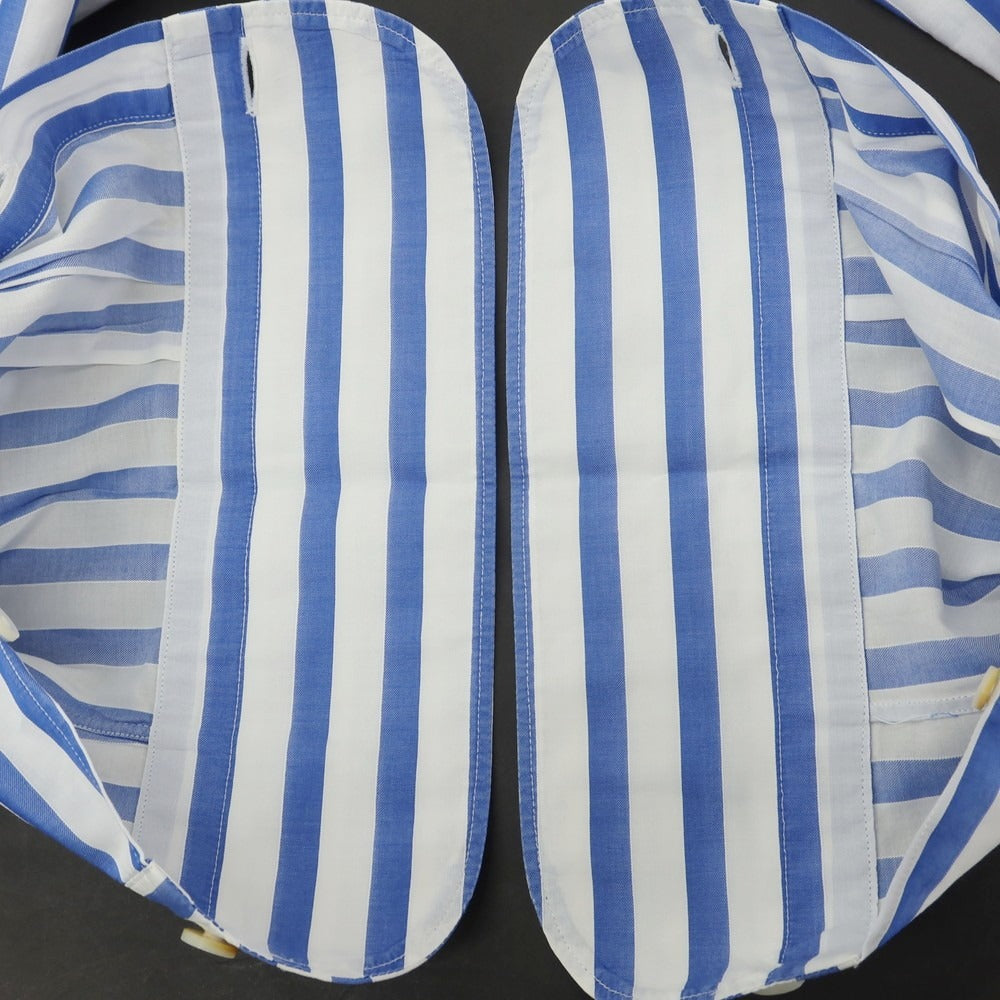 【中古】フィナモレ Finamore コットン ストライプ カッタウェイ カジュアルシャツ ホワイトxブルー【 37 】【 状態ランクC 】【 メンズ 】