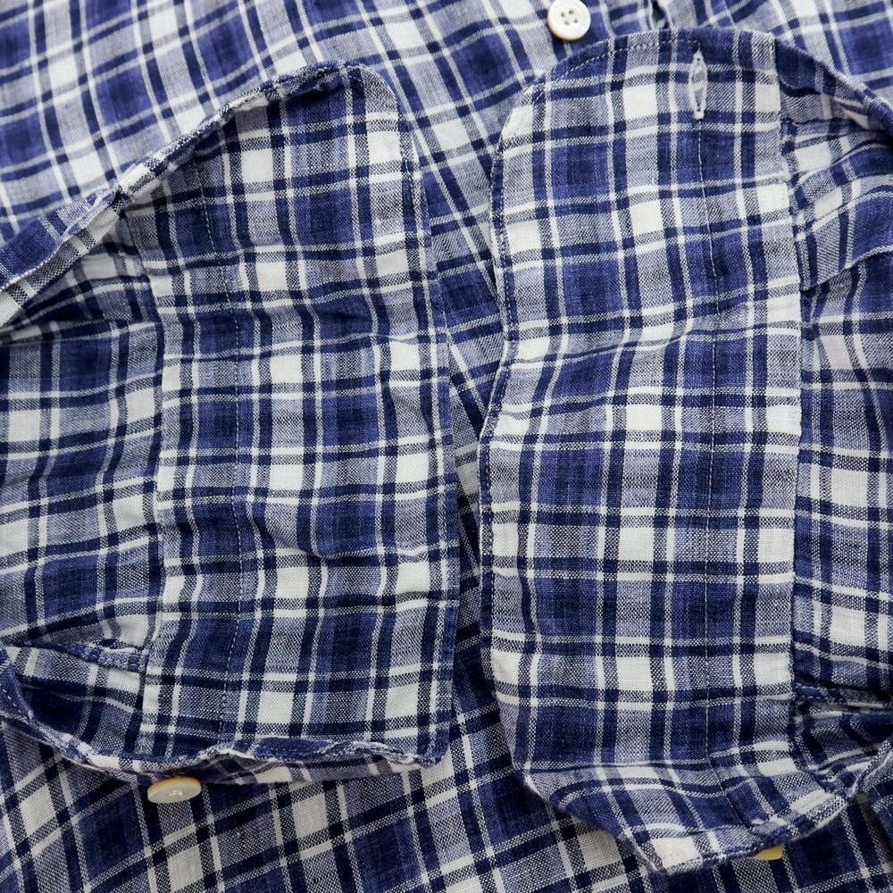【中古】フィナモレ Finamore リネン チェック カジュアルシャツ パープルネイビーxホワイト【サイズ37】【 状態ランクC 】【 メンズ 】