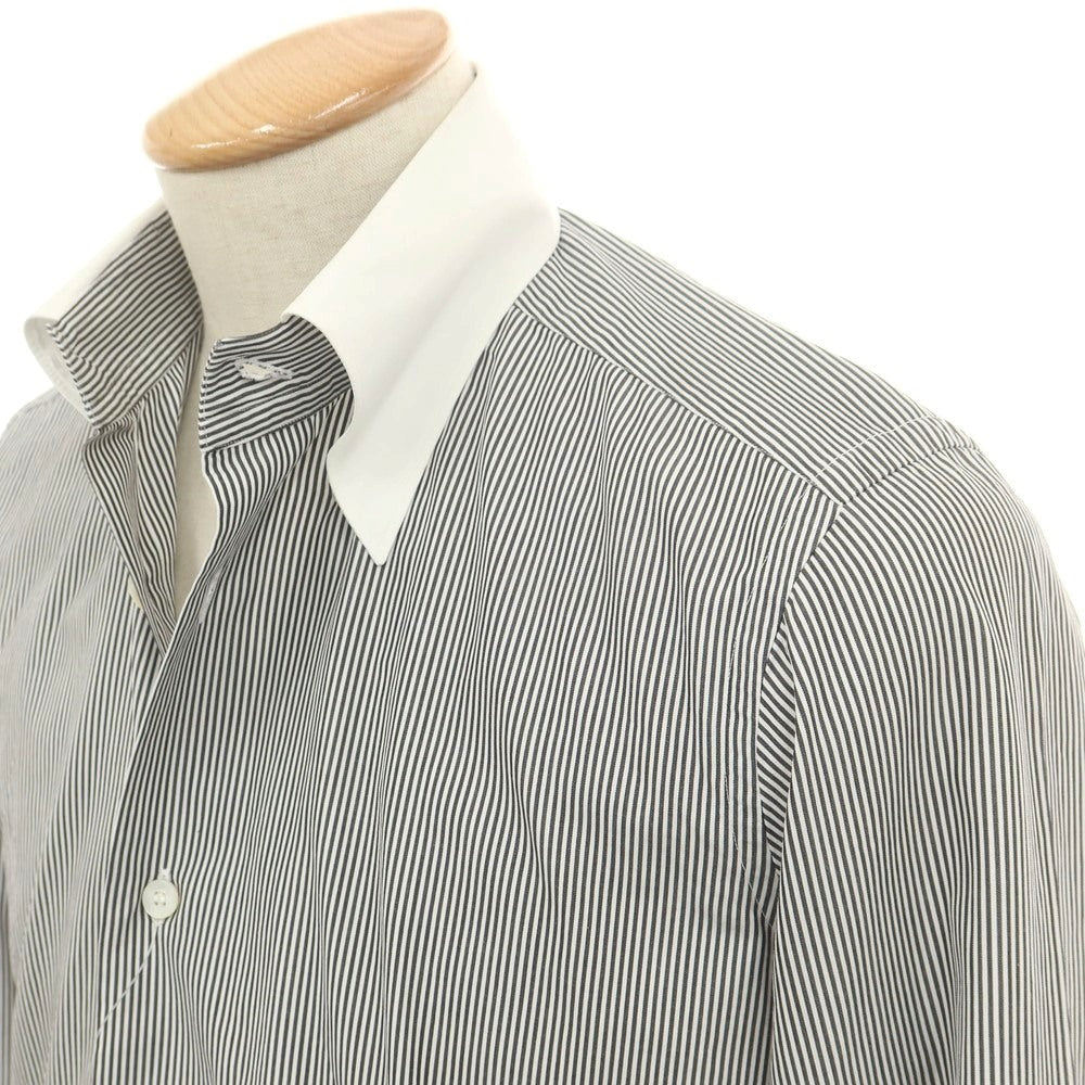 【中古】フライ FRAY コットン ストライプ 隠しボタンダウン クレリック ドレスシャツ ブラックxホワイト【 37 】【 状態ランクC 】【 メンズ 】