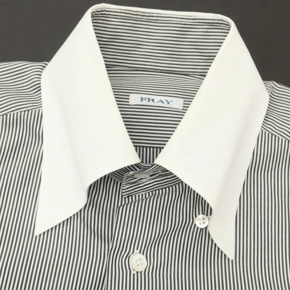【中古】フライ FRAY コットン ストライプ 隠しボタンダウン クレリック ドレスシャツ ブラックxホワイト【 37 】【 状態ランクC 】【 メンズ 】