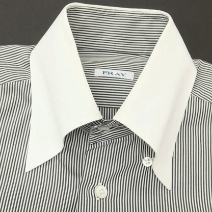 【中古】フライ FRAY コットン ストライプ 隠しボタンダウン クレリック ドレスシャツ ブラックxホワイト【 37 】【 状態ランクC 】【 メンズ 】