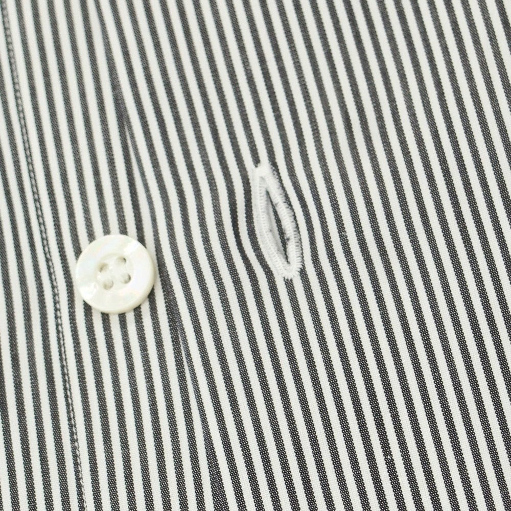 【中古】フライ FRAY コットン ストライプ 隠しボタンダウン クレリック ドレスシャツ ブラックxホワイト【 37 】【 状態ランクC 】【 メンズ 】